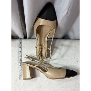 Anne Klein The Baxter  11W Slingback Pumps Nude Black Cap Toe Block Heel Iflex